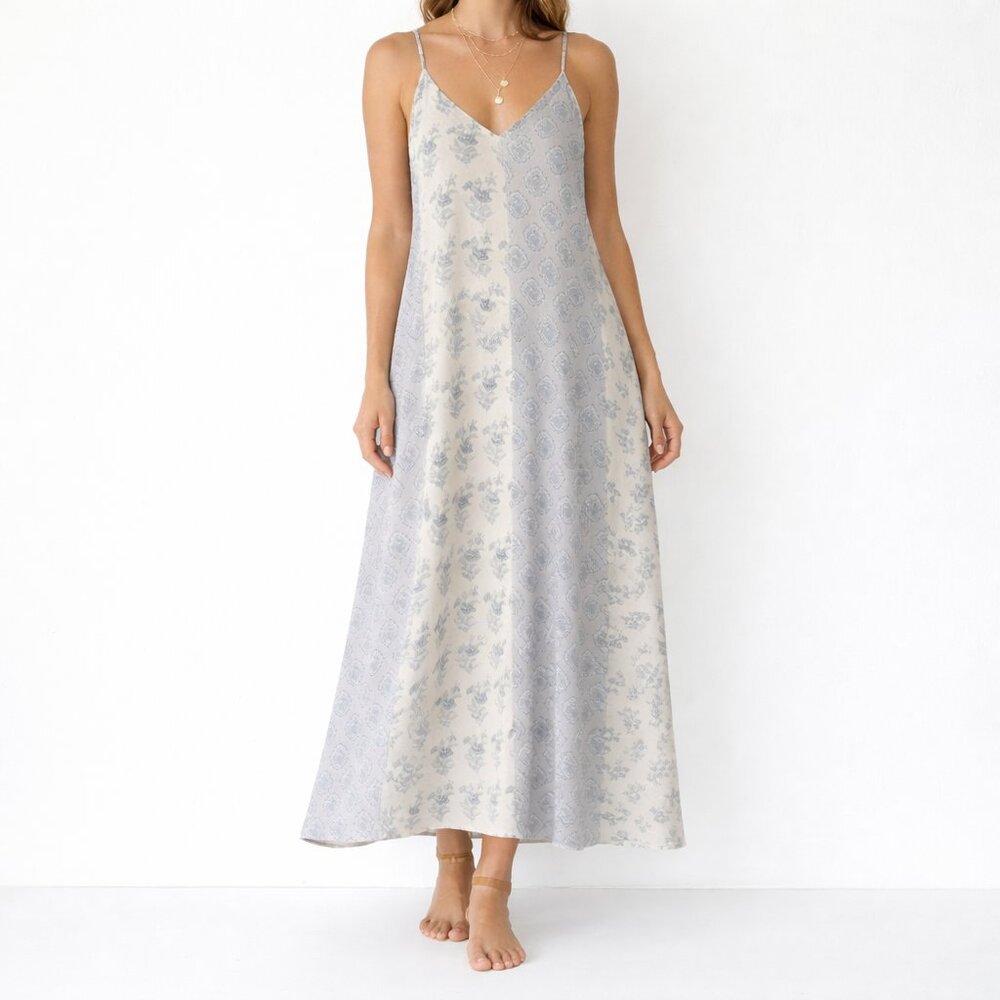 NWT Lovestitch Maxi Dress M/L Natural Grey Floral Boho V-Neck Summer Casual